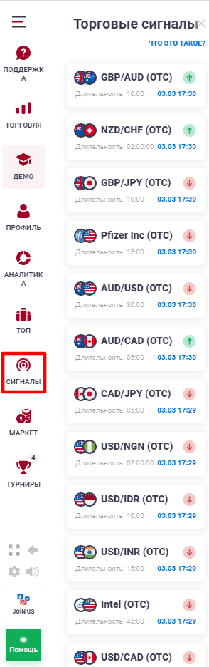 Торговые сигналы Quotex