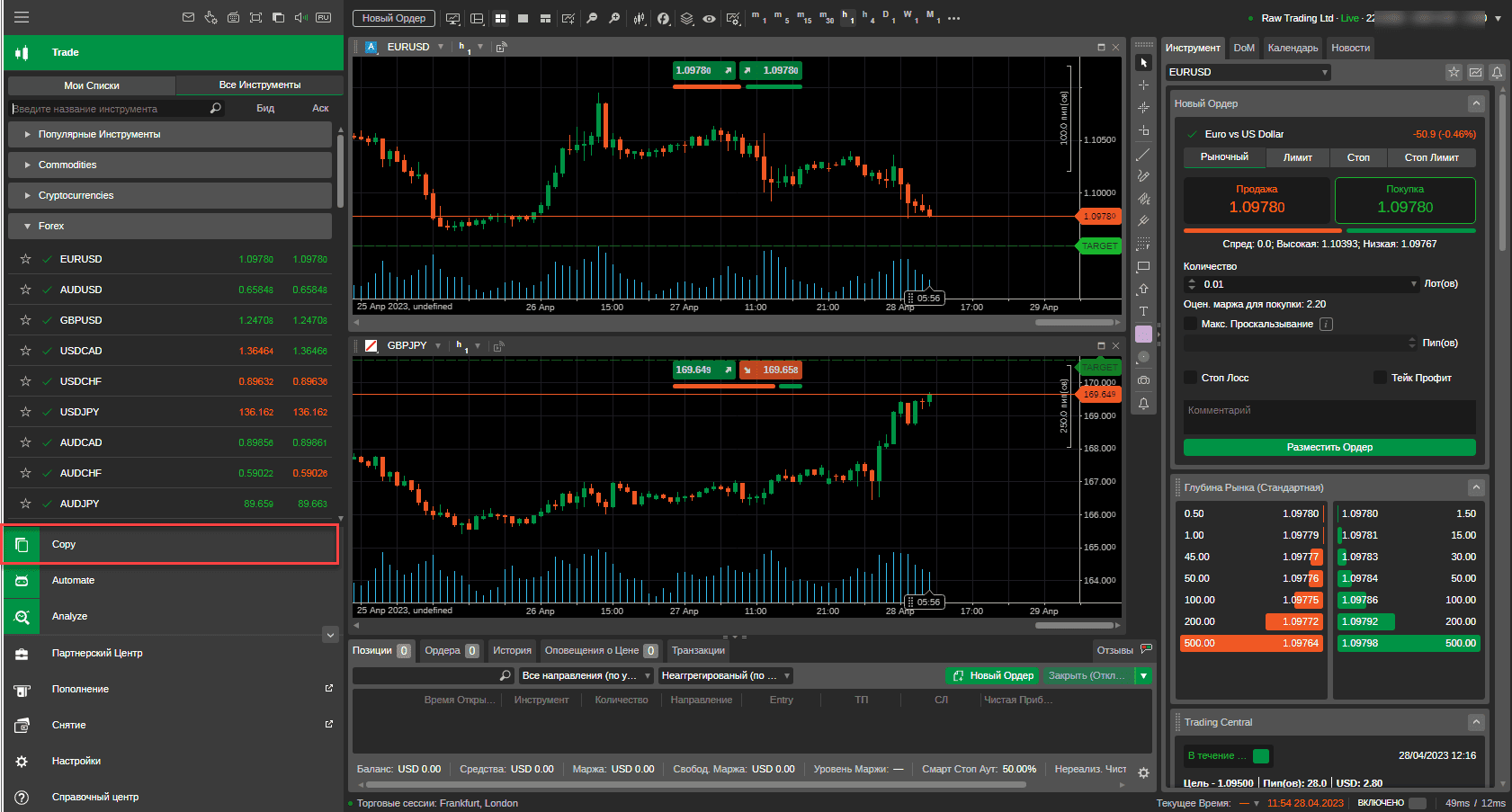 Копирование сделок на платформе cTrade