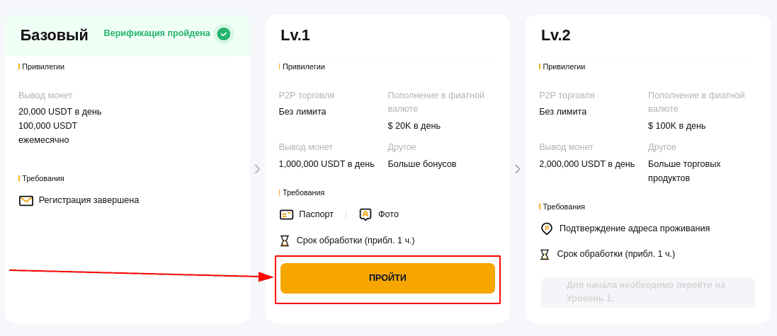 кнопка “Пройти” под Lv.1