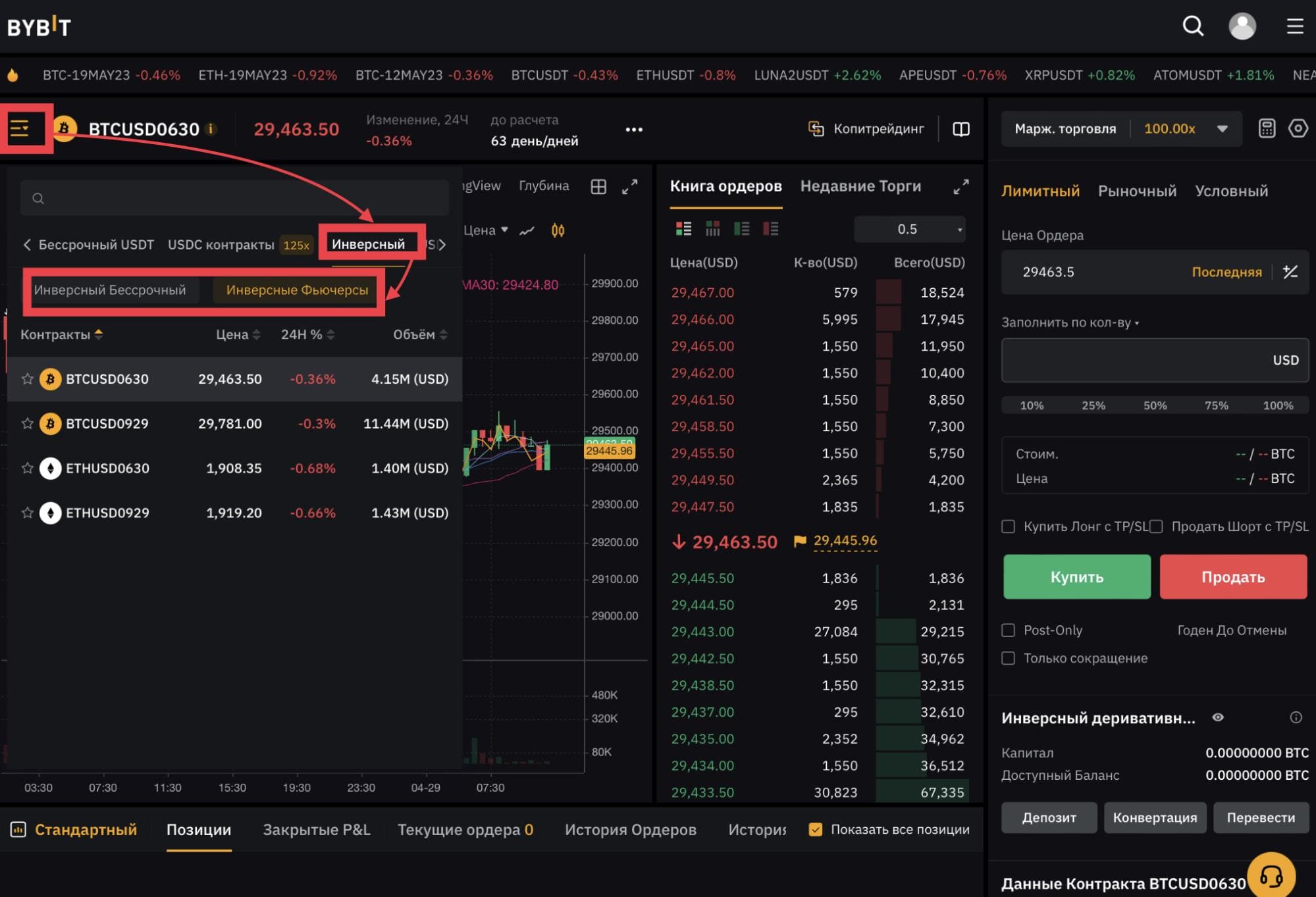 Инверсные контракты на Bybit