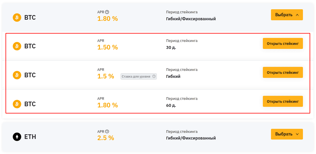 список доступных предложений для вложения