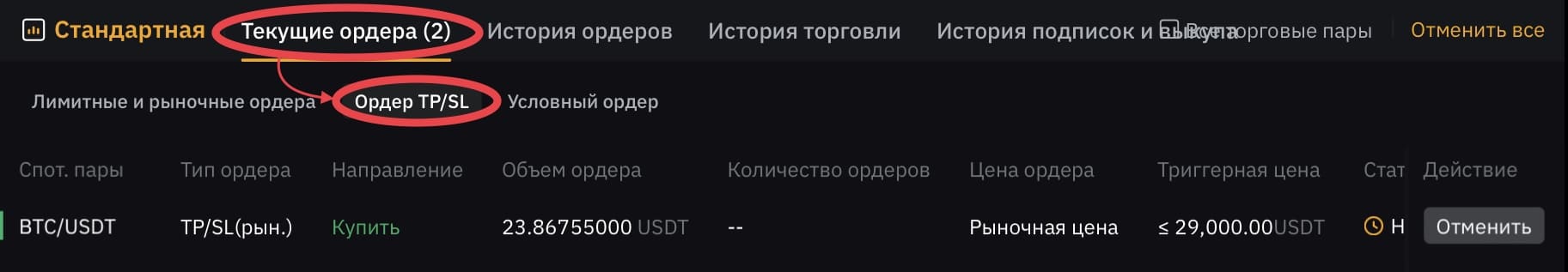 Текущие ордеры