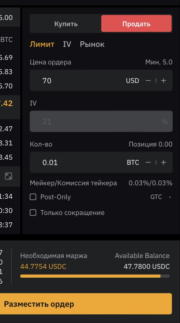 лимитный ордер на продажу опциона