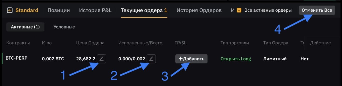 Изменения в ордере до его исполнения
