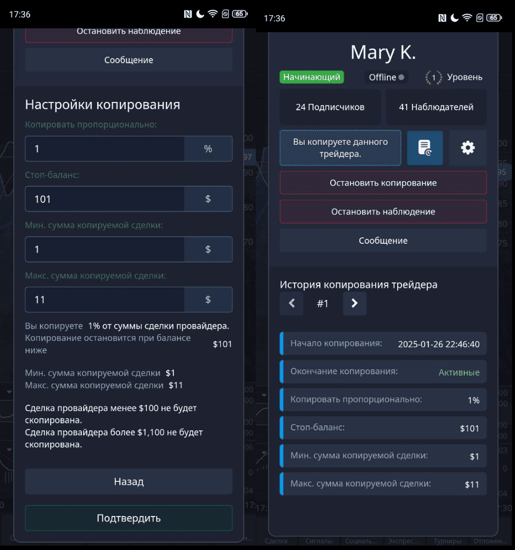 Настройка копируемых стратегий Покет Опшн