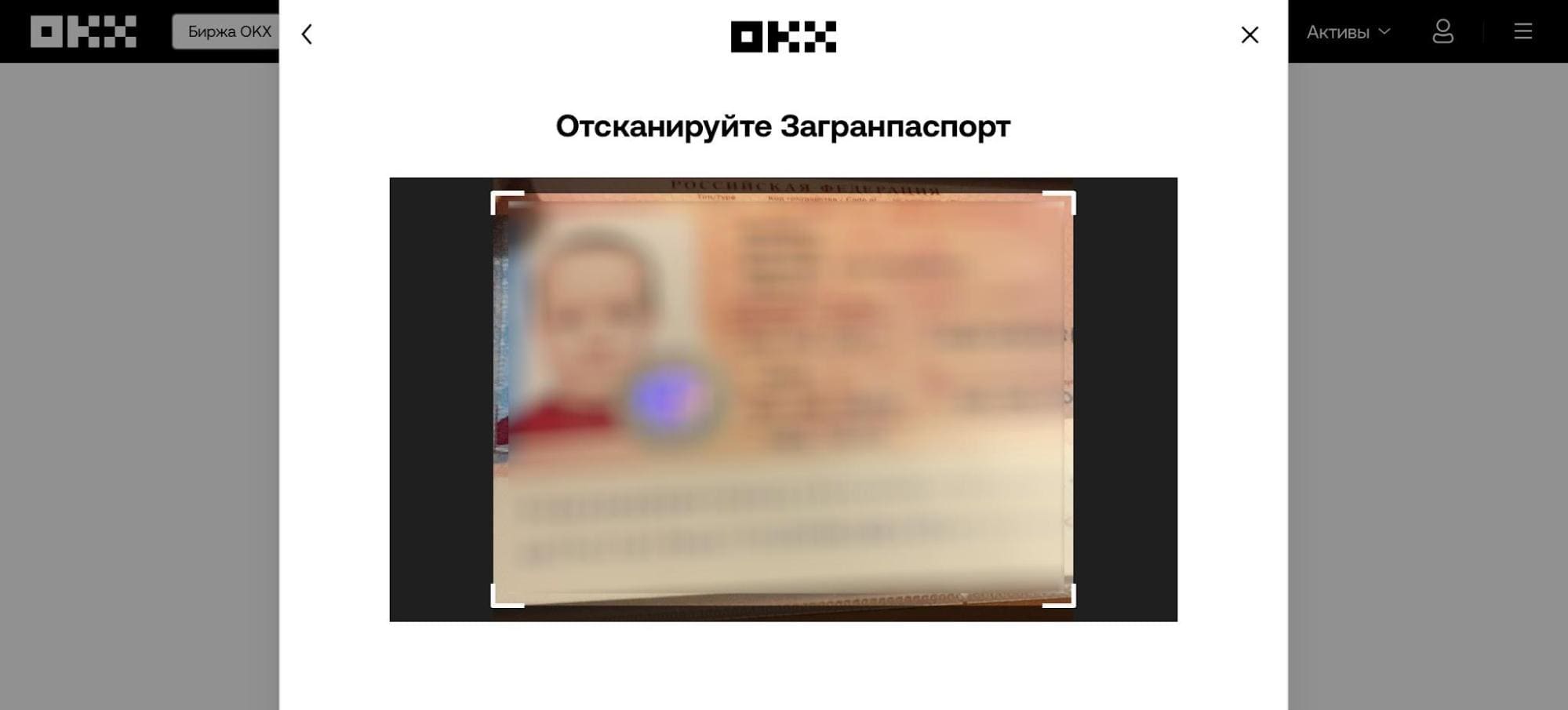Верификация на OKX - сканирование удостоверения