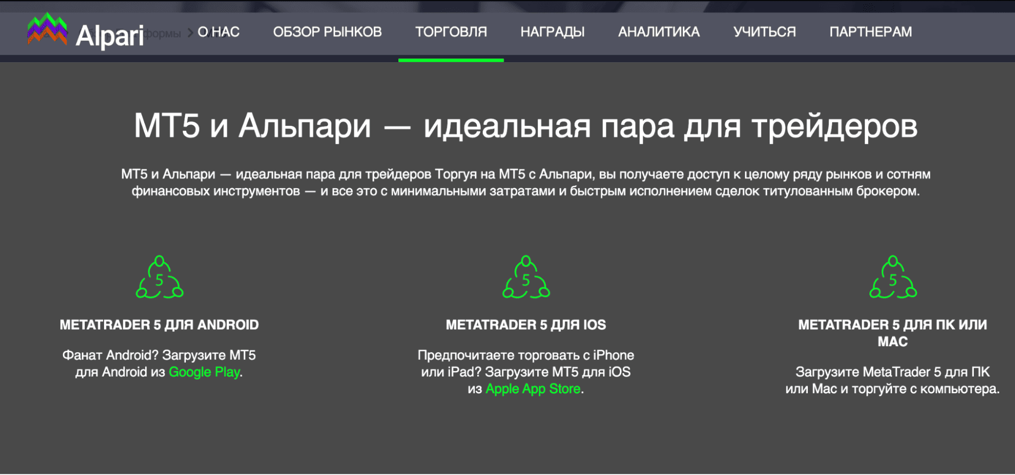 Мобильное приложение для трейдинга от Alpari MetaTrader 5