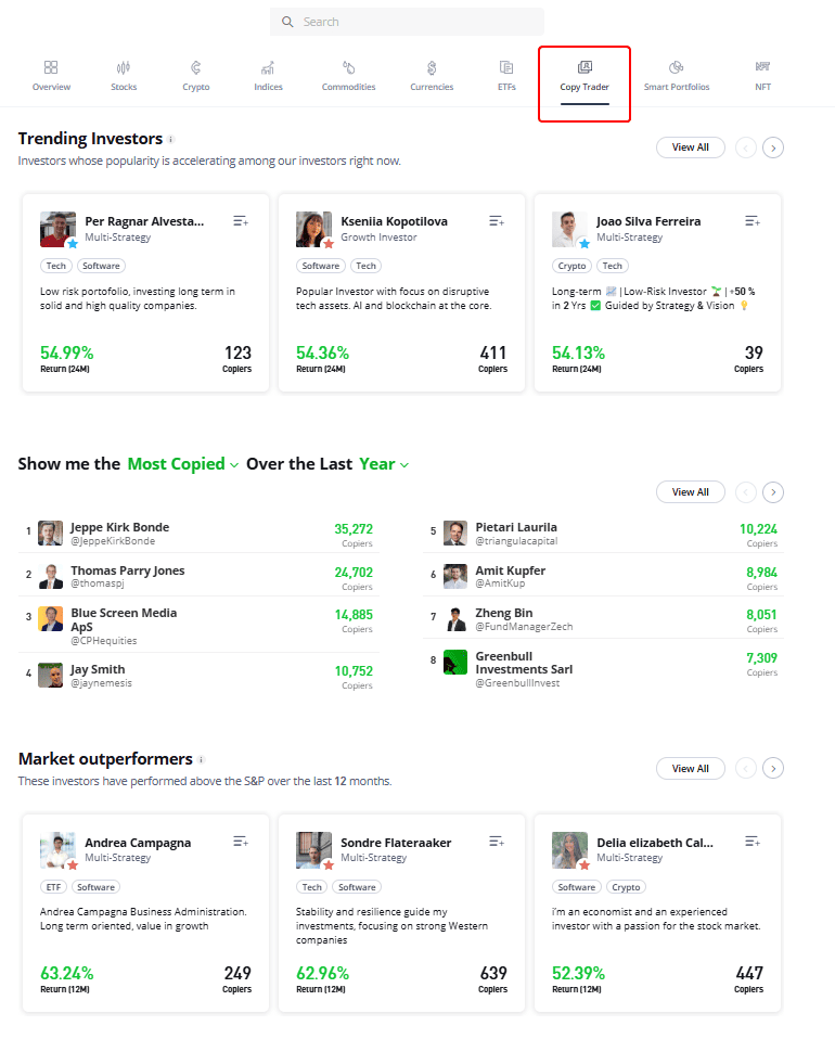 Копитрейдинг на eToro
