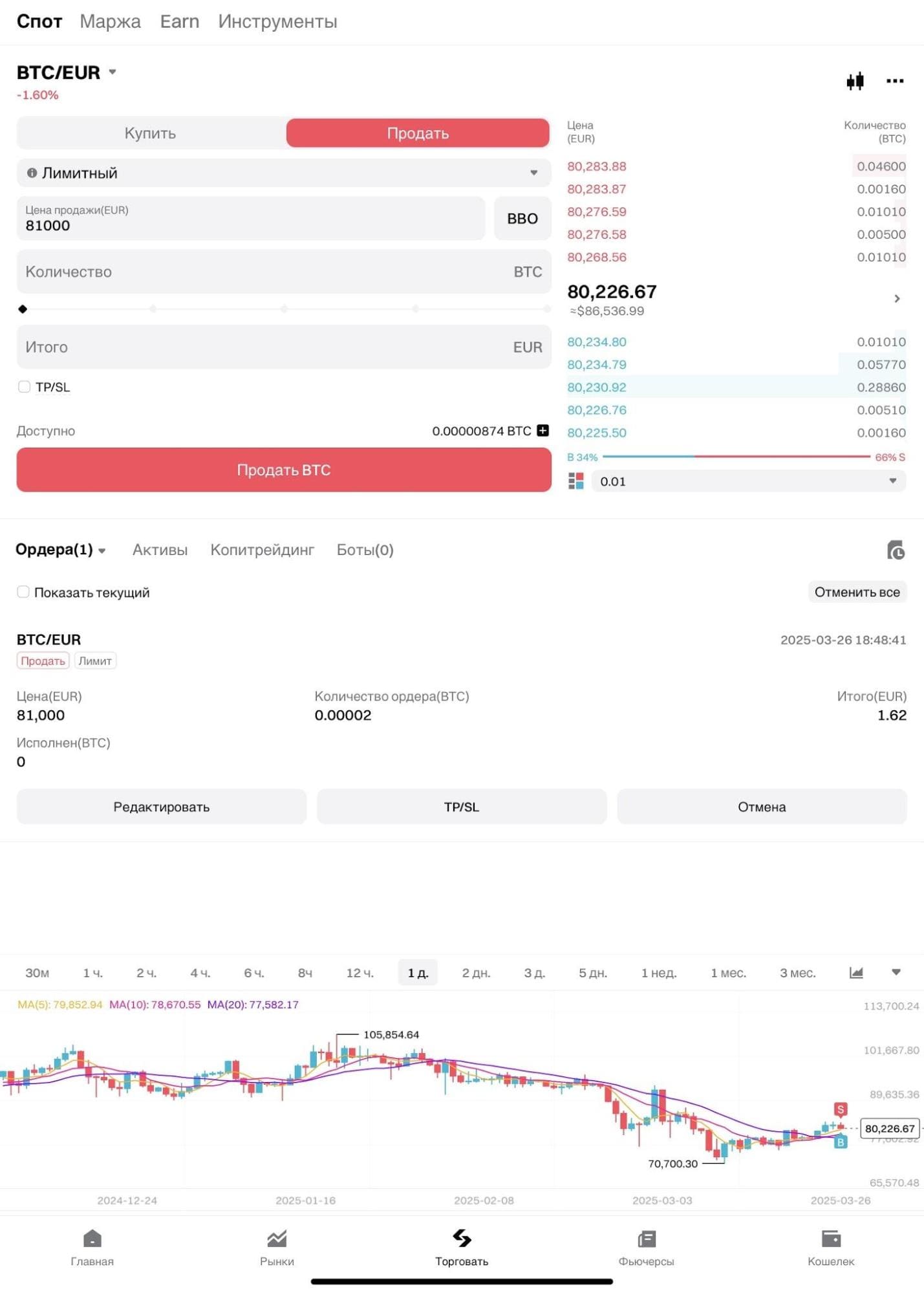 Торговля в приложении Bitget