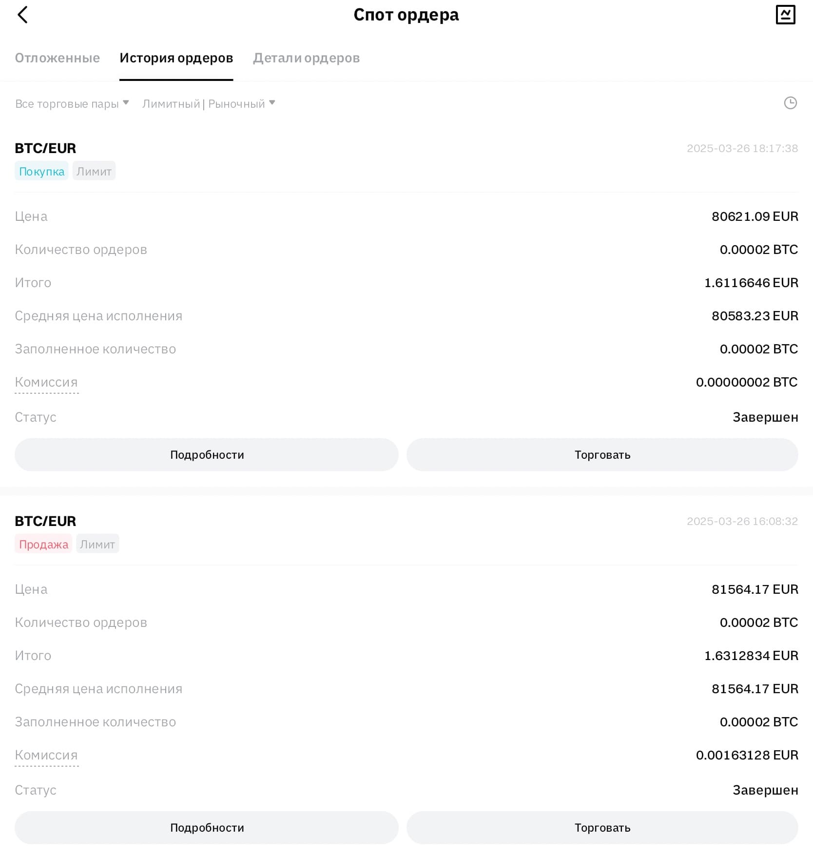 История ордеров на Bitget