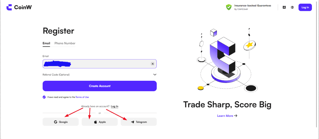 Регистрация на CoinW