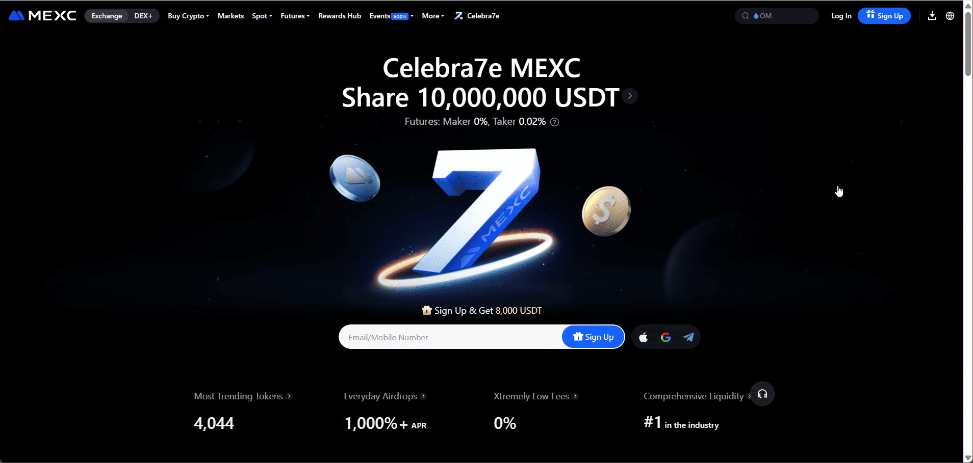 Главная страница биржи MEXC