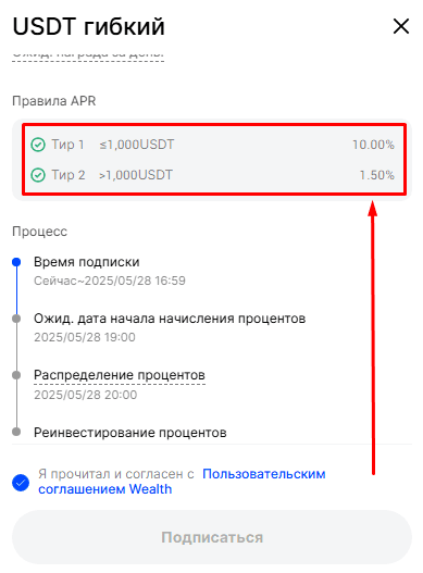 Условия с гибким сроком для USDT