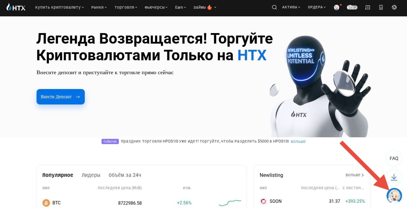 Кнопка чата на сайте HTX