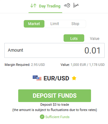 Минимальная сумма депозита всего $3