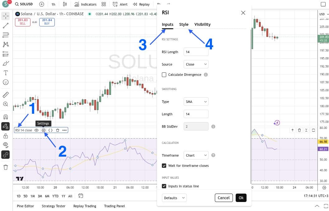 Настройка индикатора в TradingView