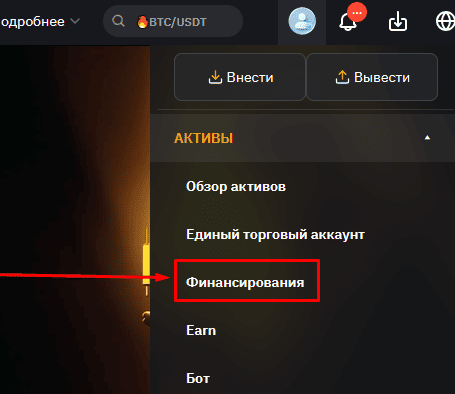 Переходим в кошелек “Финансирования”