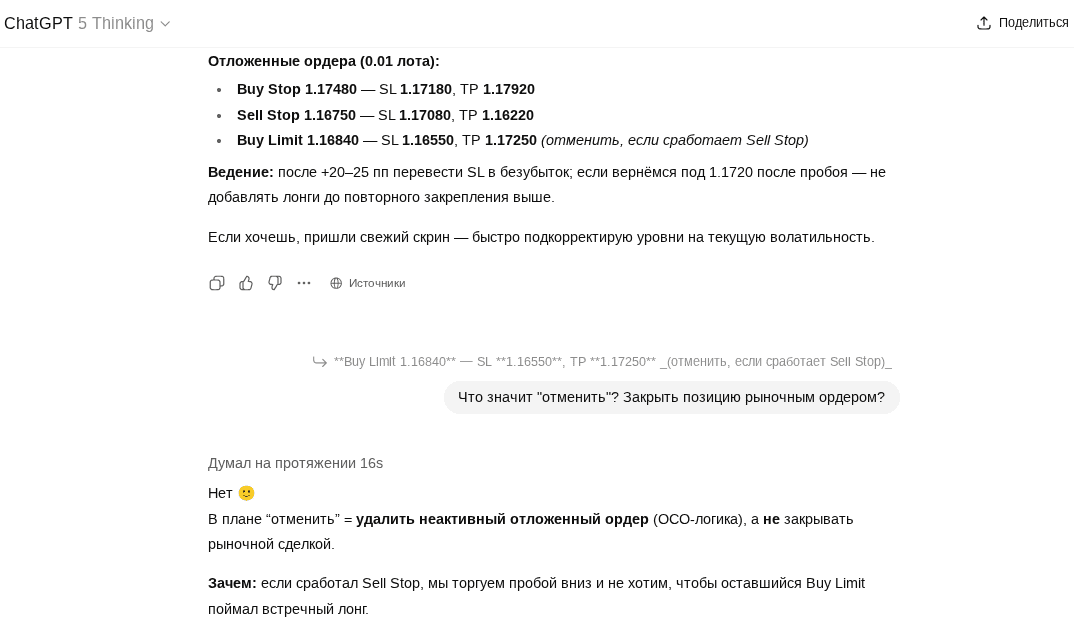 Предложение отменить ордер, который будет исполнен
