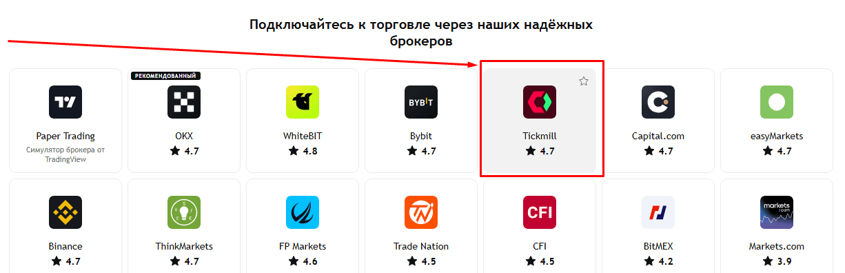 Выбираем брокера Tickmill в торговой панели
