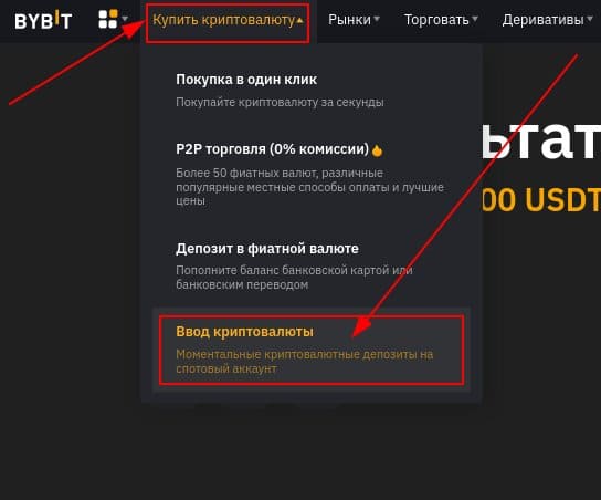 Переходим на страницу пополнения криптовалютой Bybit