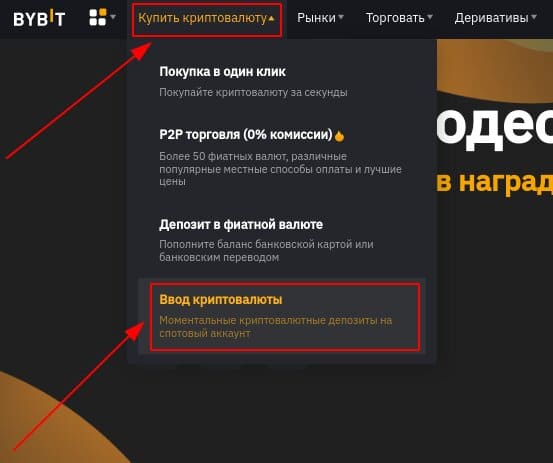 Переходим сразу на страницу ввода криптовалюты