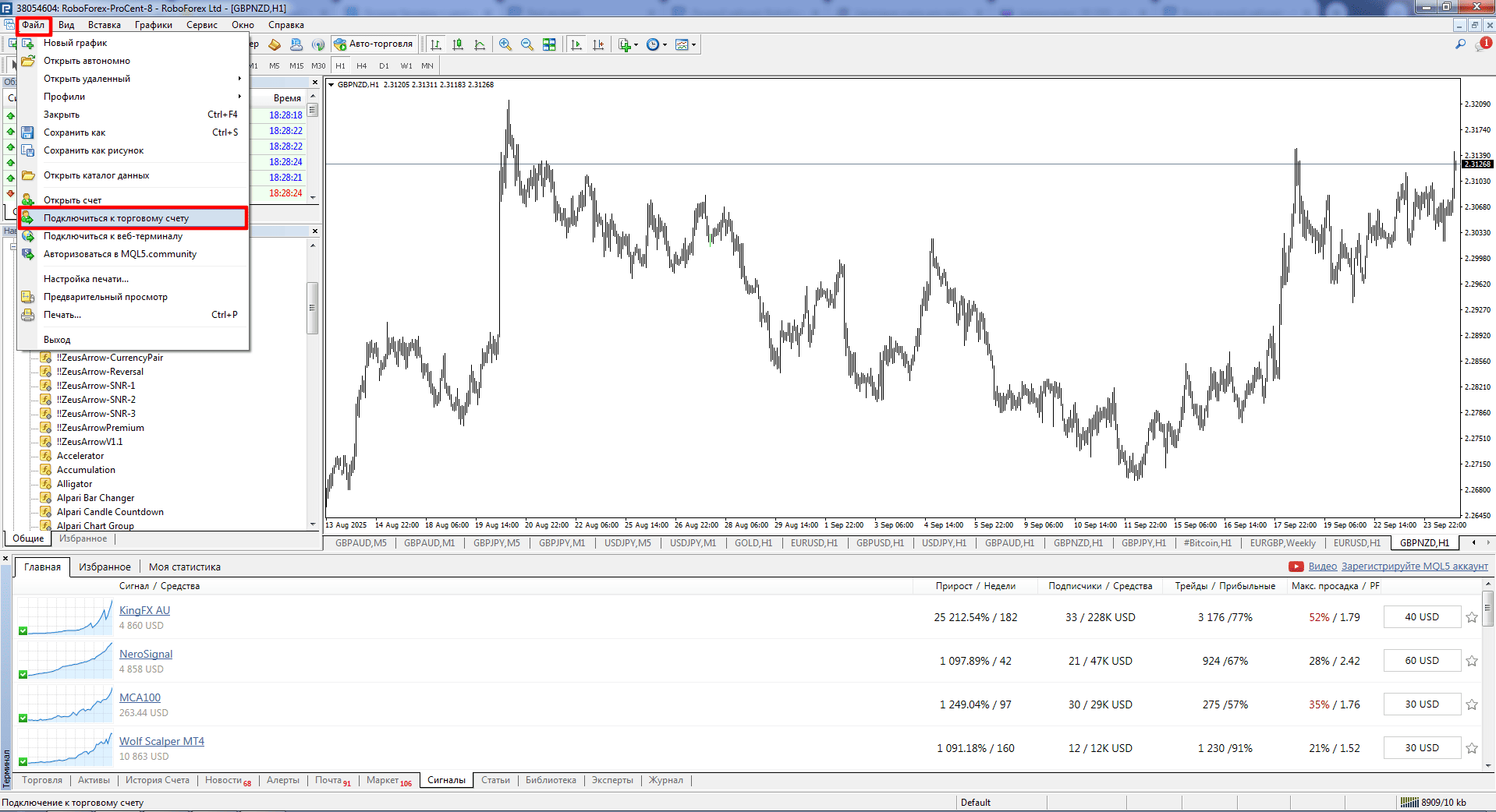 На скриншоте показано как подключаются центовые счета к терминалу MetaTrader.