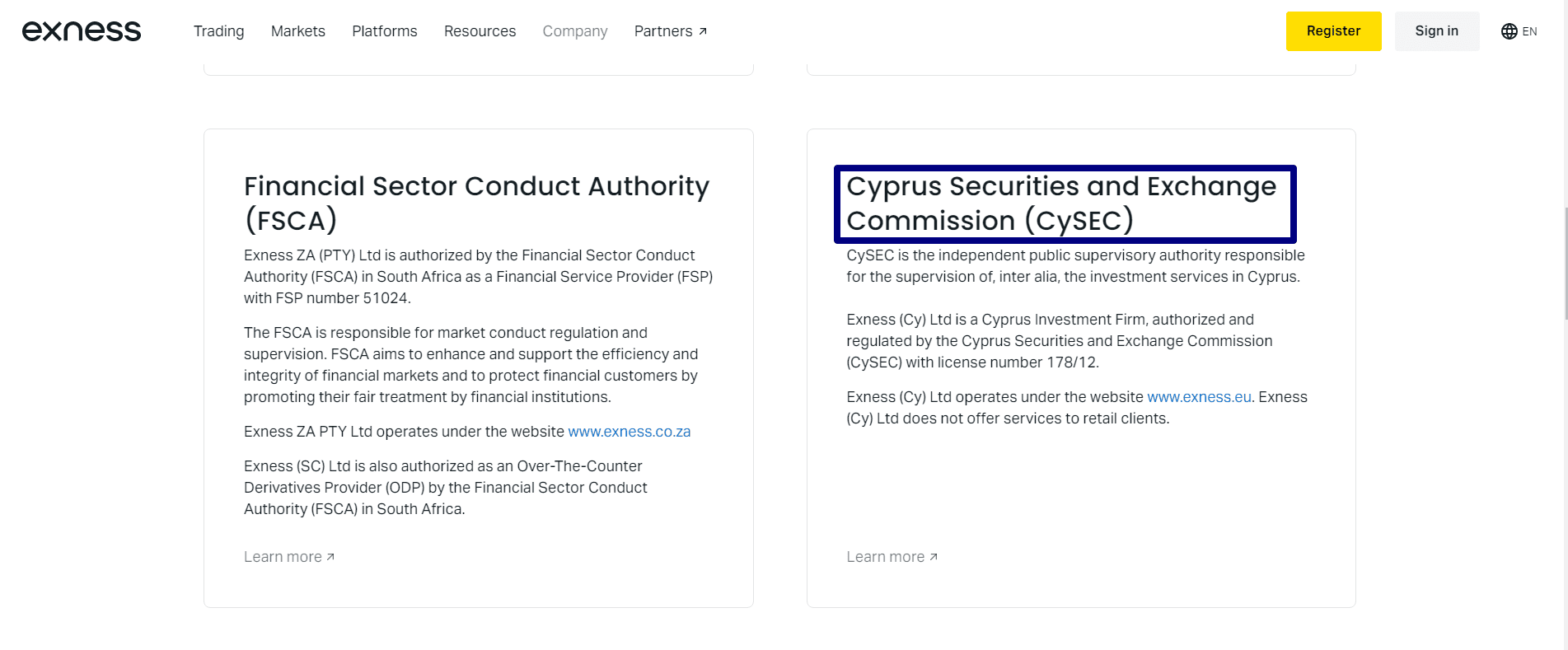 Лицензия CySEC выданная брокеру Exness