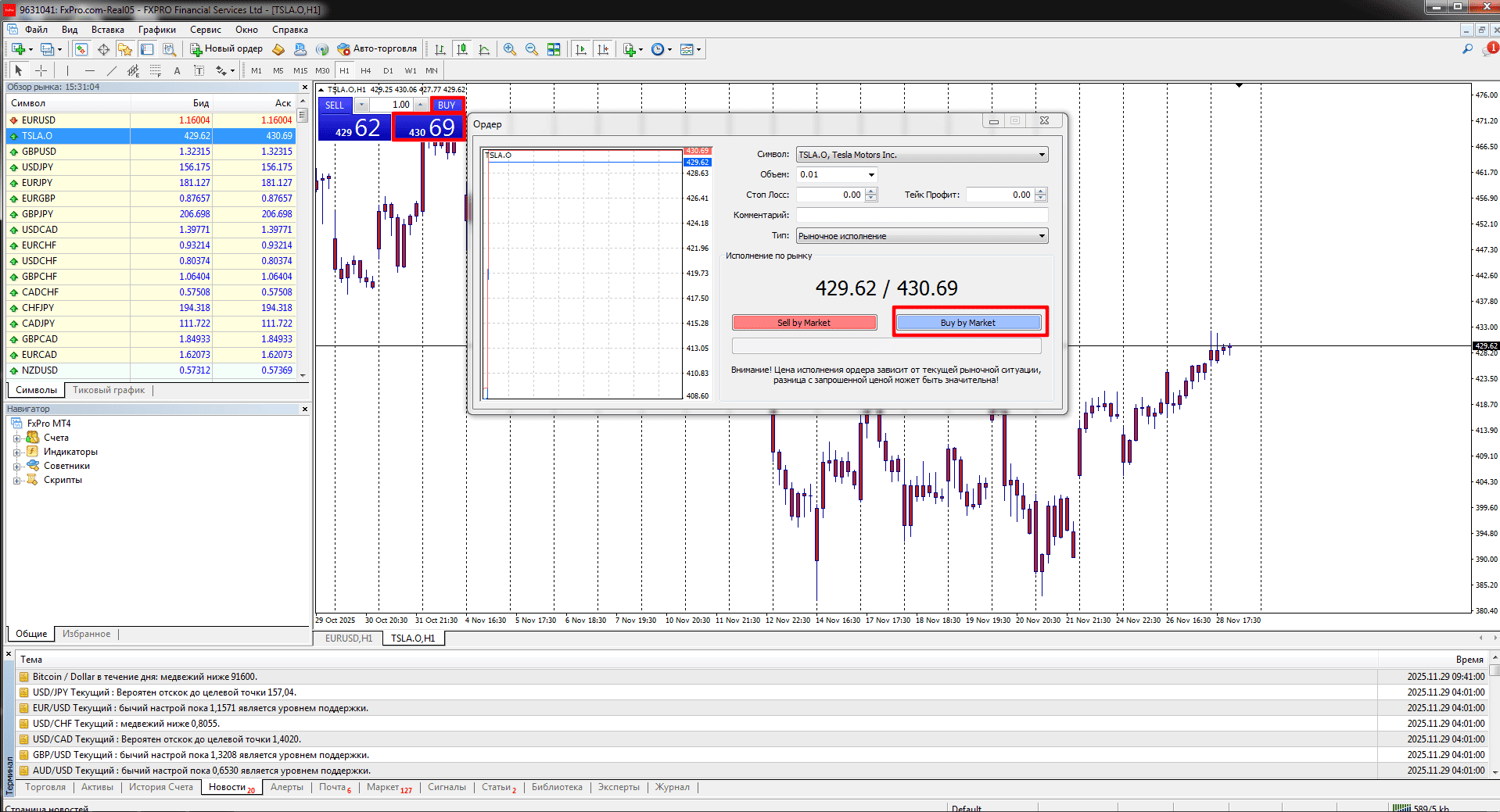 Как купить акции компании тесла у брокера Forex Club.