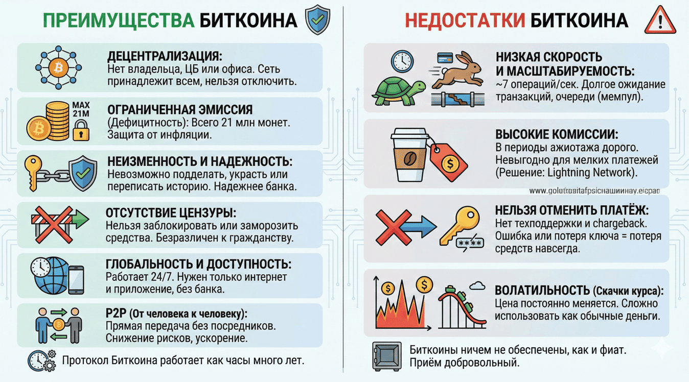 Плюсы и минусы биткоина