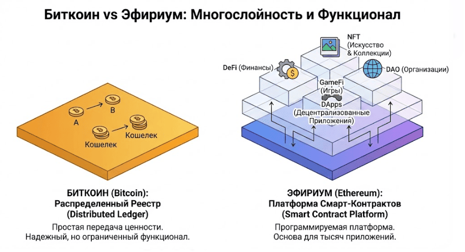 Биткоин и Эфириум – смарт-контракты
