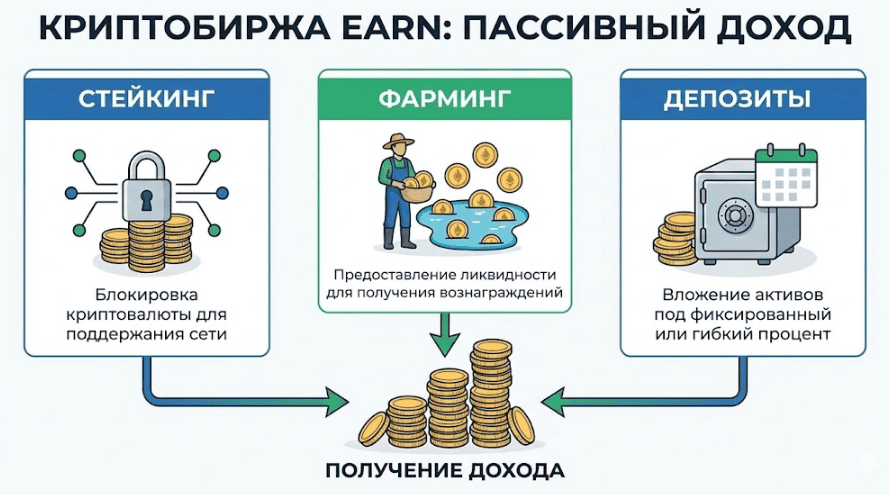 Как работает Earn на криптобиржах