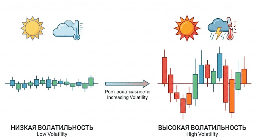 Что означает волатильность, пример.