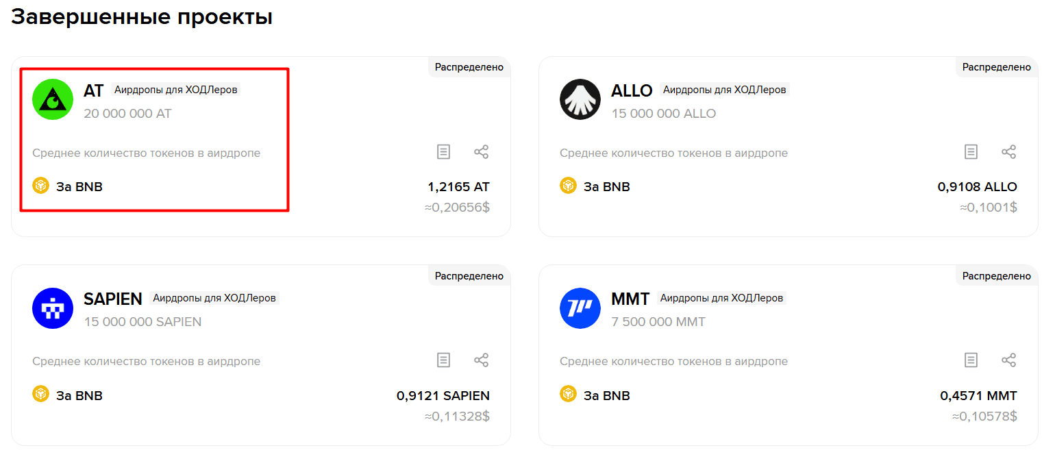 Последние ланчпады на Binance