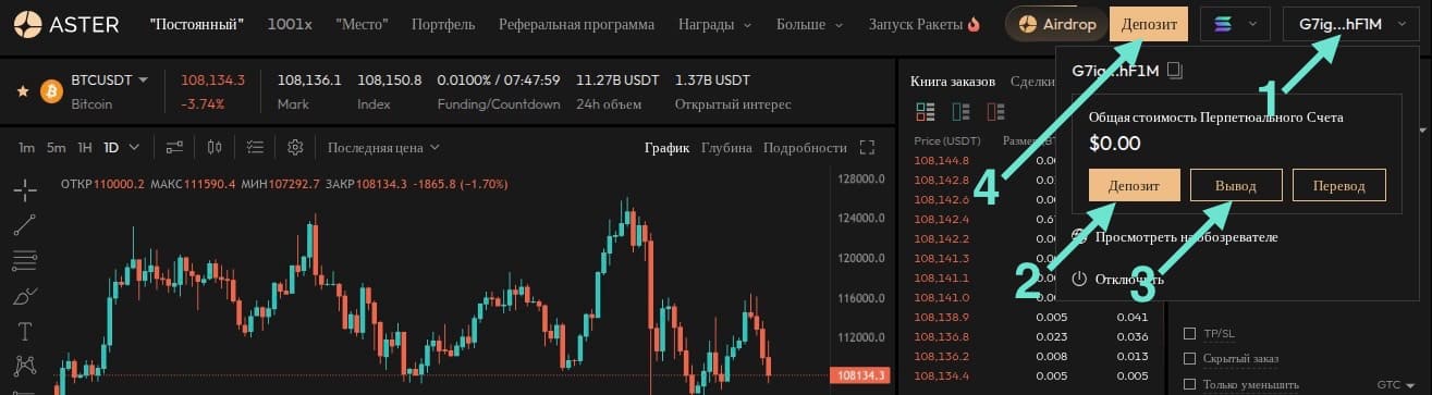 Кнопки депозита и вывода