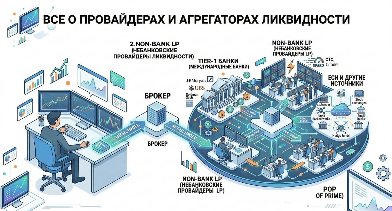 Как работают провайдеры (поставщики) и агрегаторы ликвидности в трейдинге