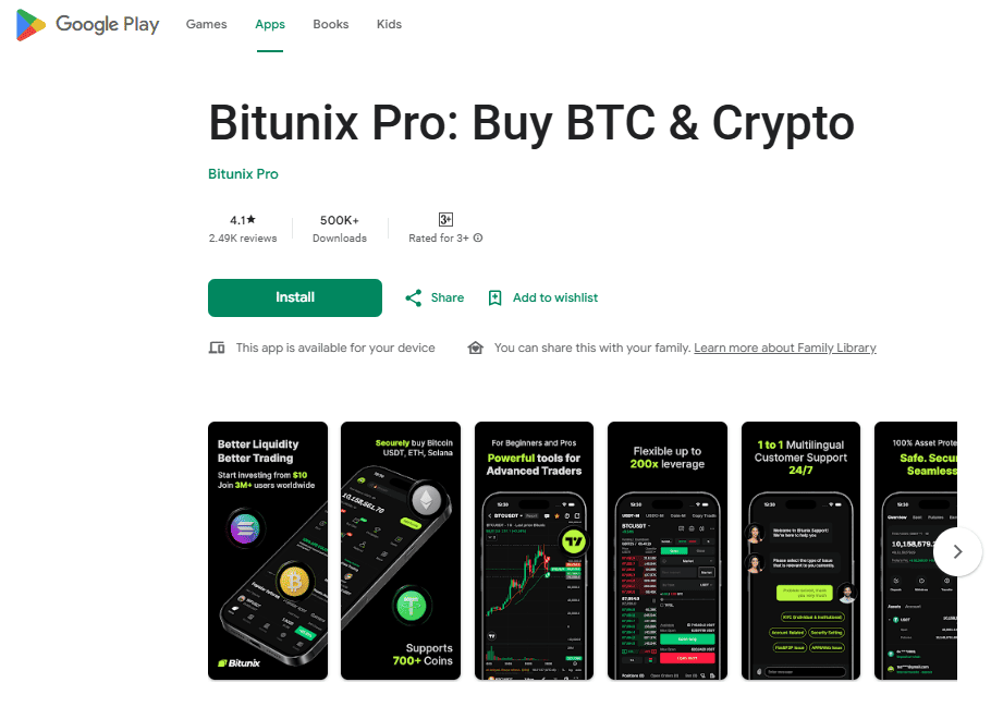 Торговое приложение Bitunix