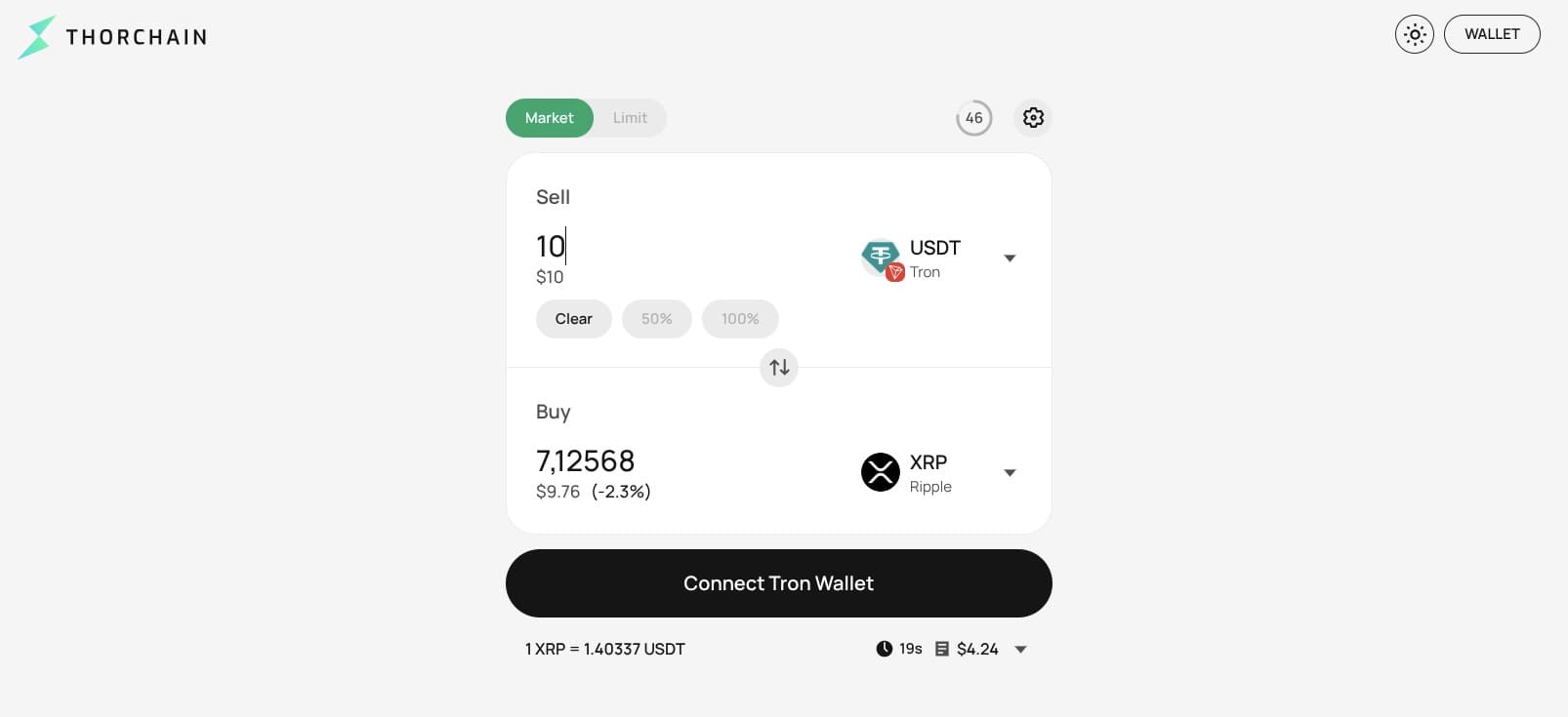Обмен USDT на XRP через Thorchain